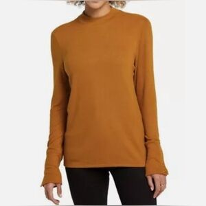 Rafaella | Mock Neck Golden Brown Button Pullover Sweater